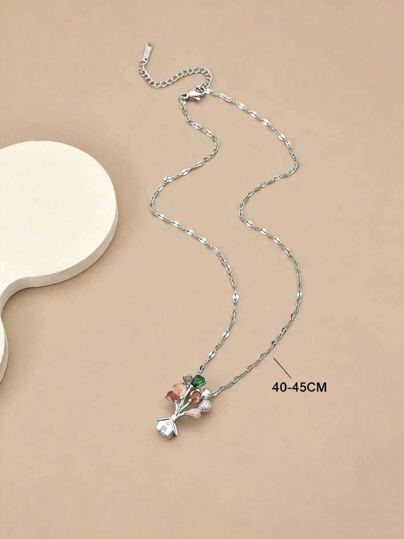 Colorful Crystal Tree House Pendant Necklace | Silver Plated Nature-Inspired Charm Necklace