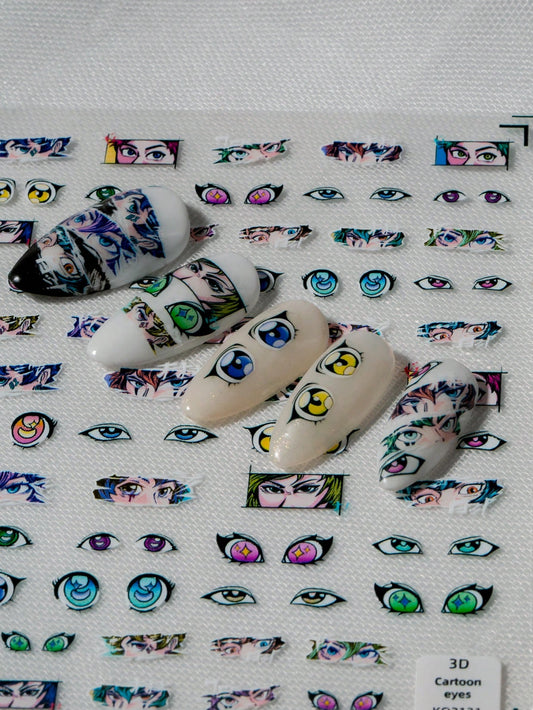 Printed Anime-Style Nail Art Stickers, Featuring Stylish Anime Eyes