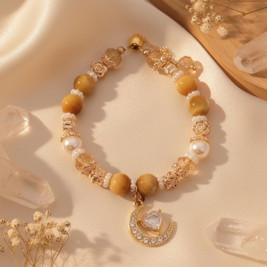 Carnelian Bracelet - Gold Moon Charm Bracelet