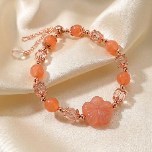 Peach Crystal Flower Bracelet - Yanyuan Agate