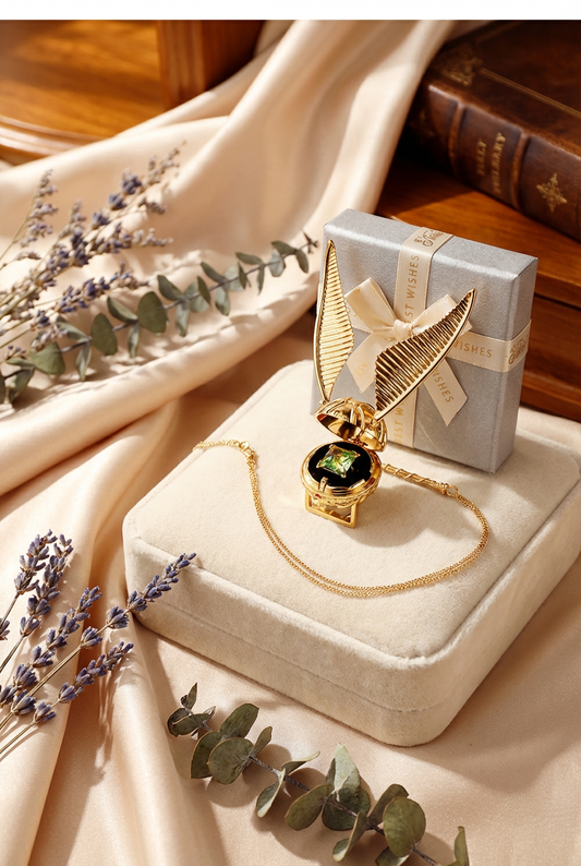 Magical Winged Ball Ring Box & Wand Necklace, The Perfect Fantasy Proposal Set