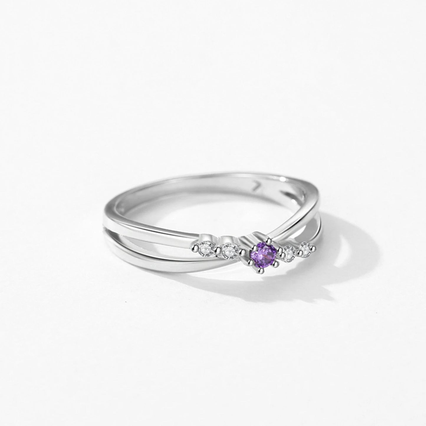 Amethyst Crystal Ring – Sterling Silver Twisted Band with Diamond Accents, Elegant Minimalist Jewelry for Women