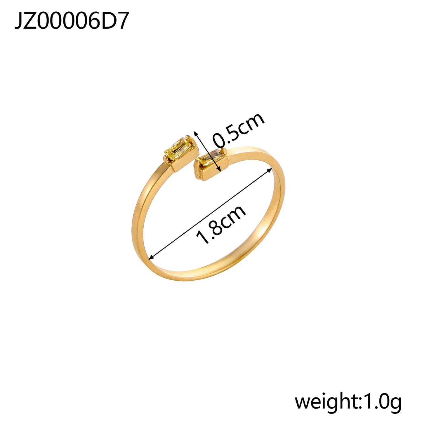 Gold ring with measurements on a white background