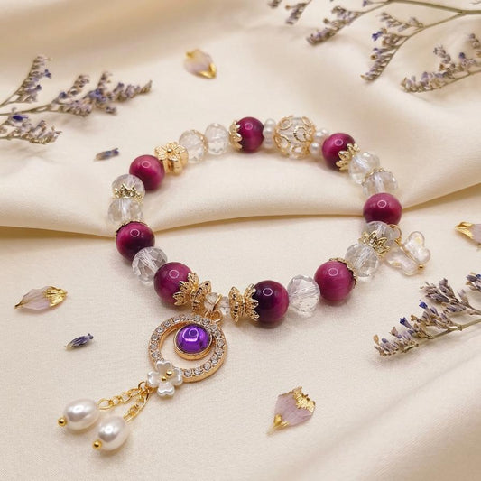 Pink Tiger Eye Bracelet - Confidence Bracelet, Dainty Pink Jewelry