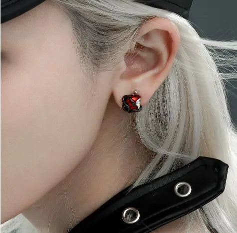 Poison Apple Earrings, Snake Wrapped Red Enamel Studs, Gothic Fantasy Jewelry, Dark Academia Accessory