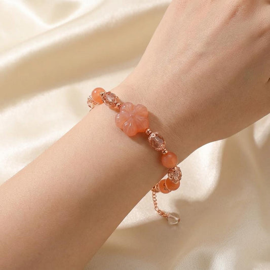 Peach Crystal Flower Bracelet - Yanyuan Agate