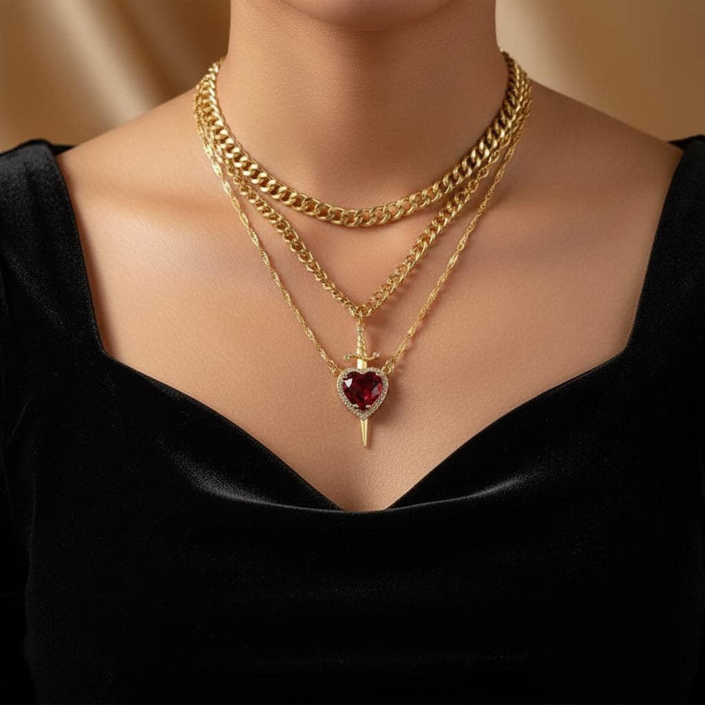 Enchanted Heart Sword Necklace – Crystal Pendant, Fairytale-Inspired Statement Jewelry for Women