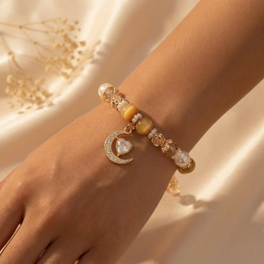 Carnelian Bracelet - Gold Moon Charm Bracelet