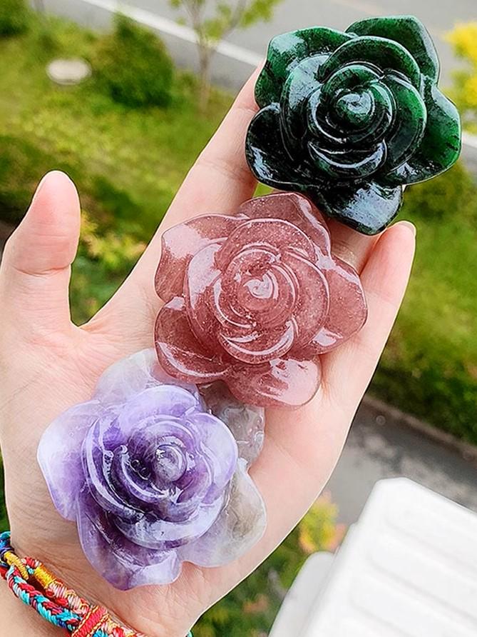 Crystal Rose Carvings 6cm | Energetic Decor & Ritual Companion
