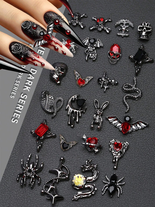 Dark Coquette Nail Charms | Gothic Rose Nail Art Decorations for Press-On Nails | 20 PCs