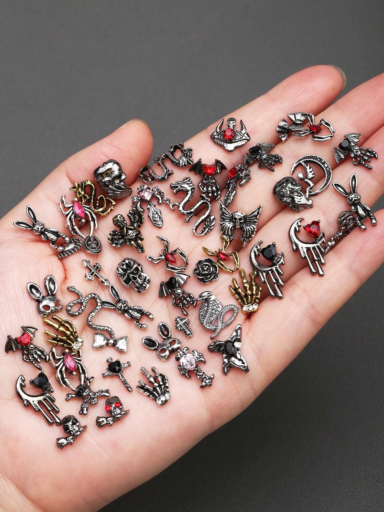 Dark Coquette Nail Charms | Gothic Rose Nail Art Decorations for Press-On Nails | 20 PCs