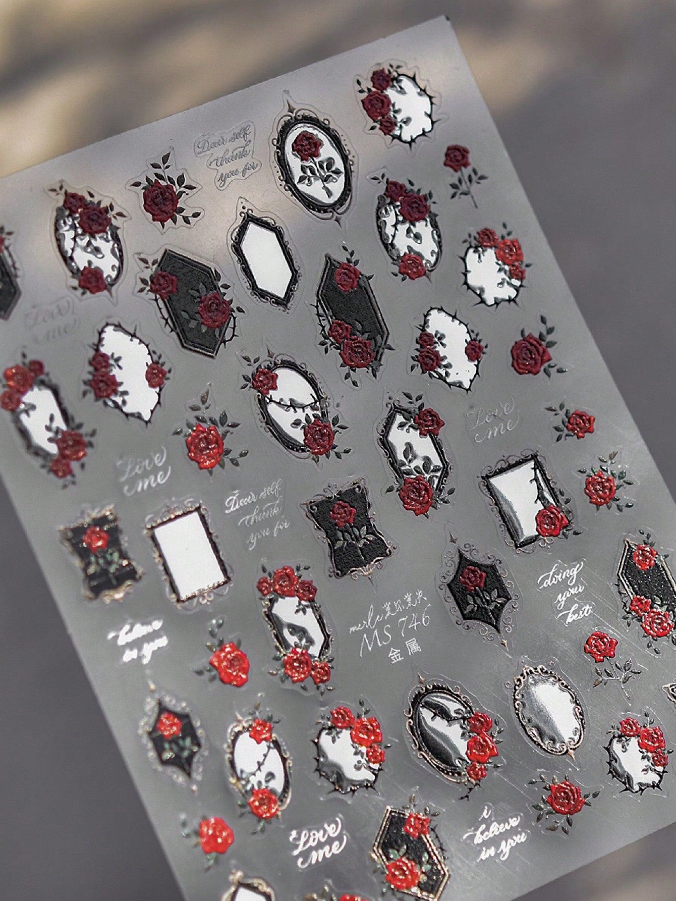 Vintage Dark Red Rose Nail Art Sticker | 3D Embossed Craftsmanship