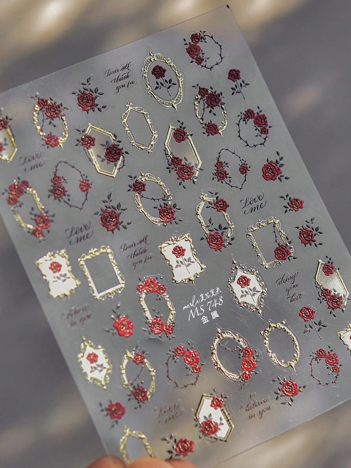 Vintage Dark Red Rose Nail Art Sticker | 3D Embossed Craftsmanship