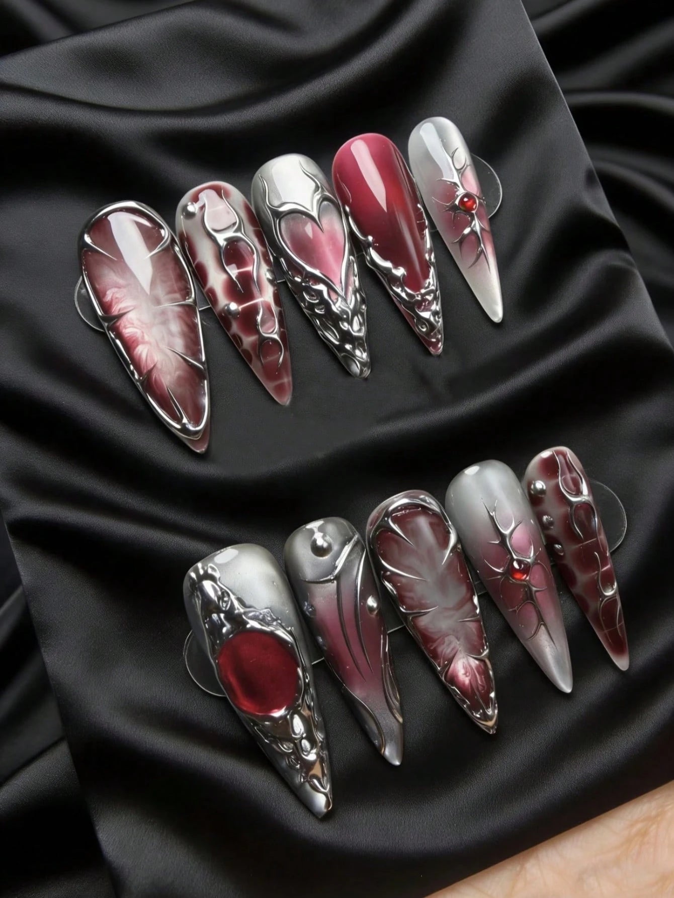 Red Heart-Shaped Press-On Nails | Almond Shaped