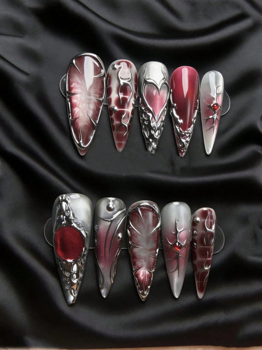 Red Heart-Shaped Press-On Nails | Almond Shaped