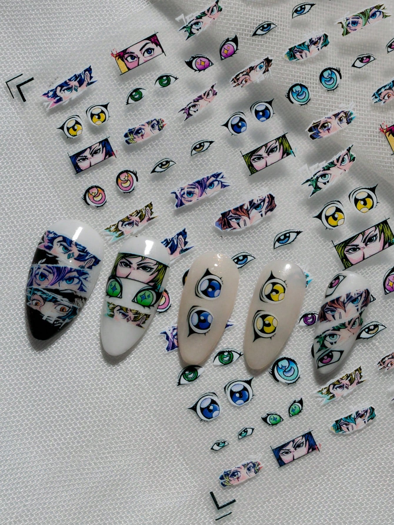 Printed Anime-Style Nail Art Stickers, Featuring Stylish Anime Eyes