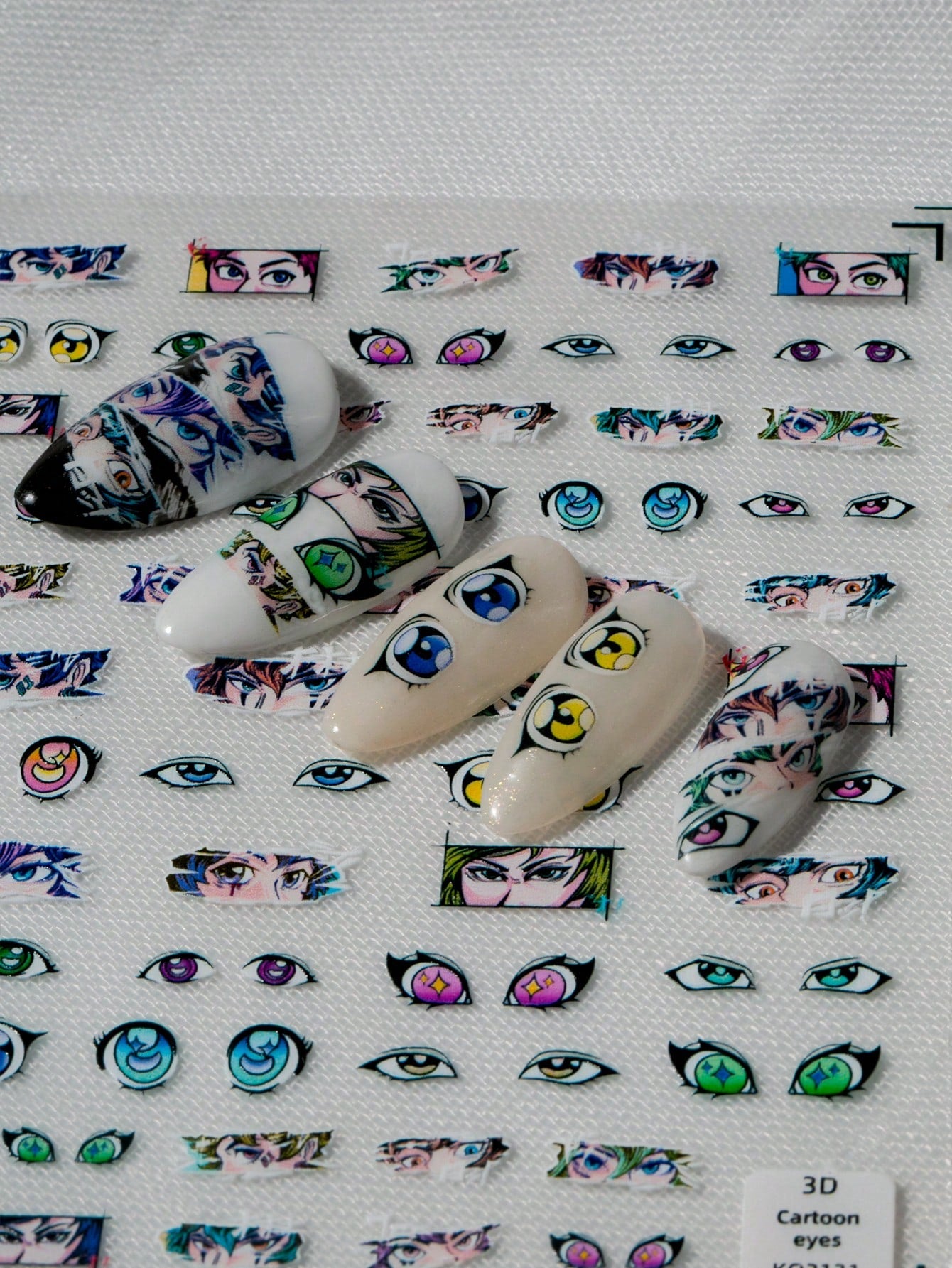 Printed Anime-Style Nail Art Stickers, Featuring Stylish Anime Eyes