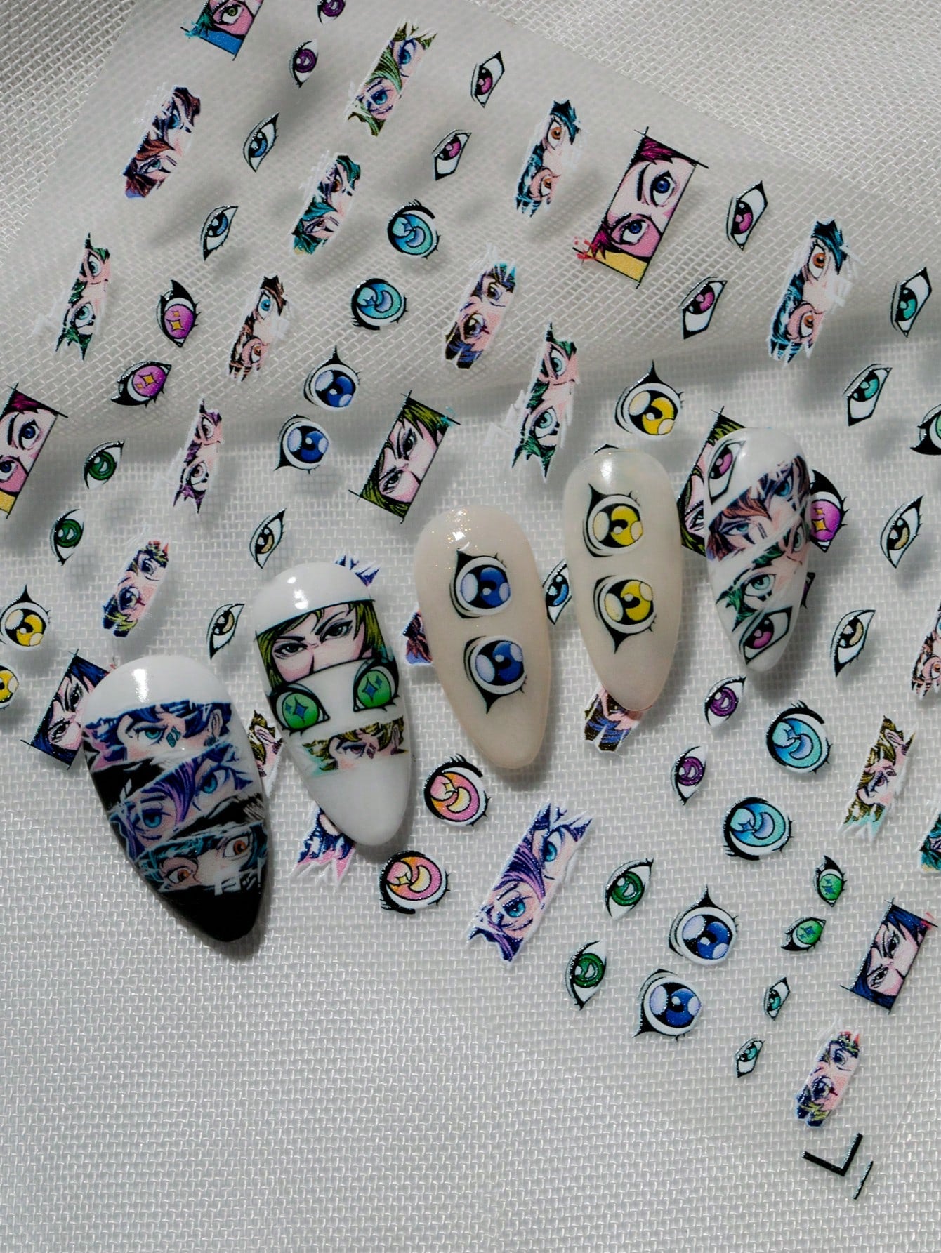 Printed Anime-Style Nail Art Stickers, Featuring Stylish Anime Eyes
