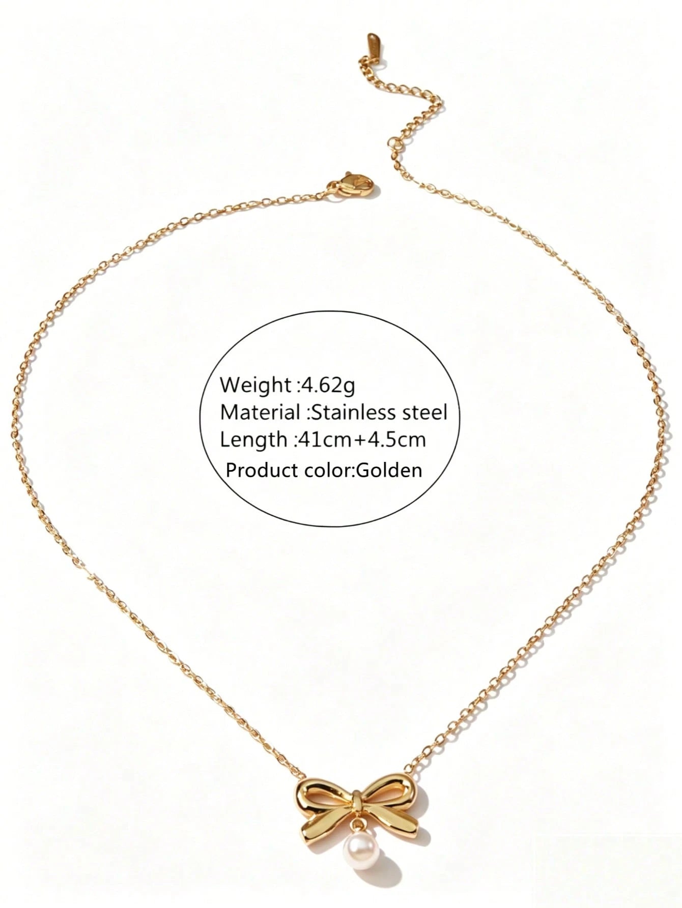 Gold Bow Pearl Necklace – Dainty Stainless Steel Ribbon Pendant Necklace