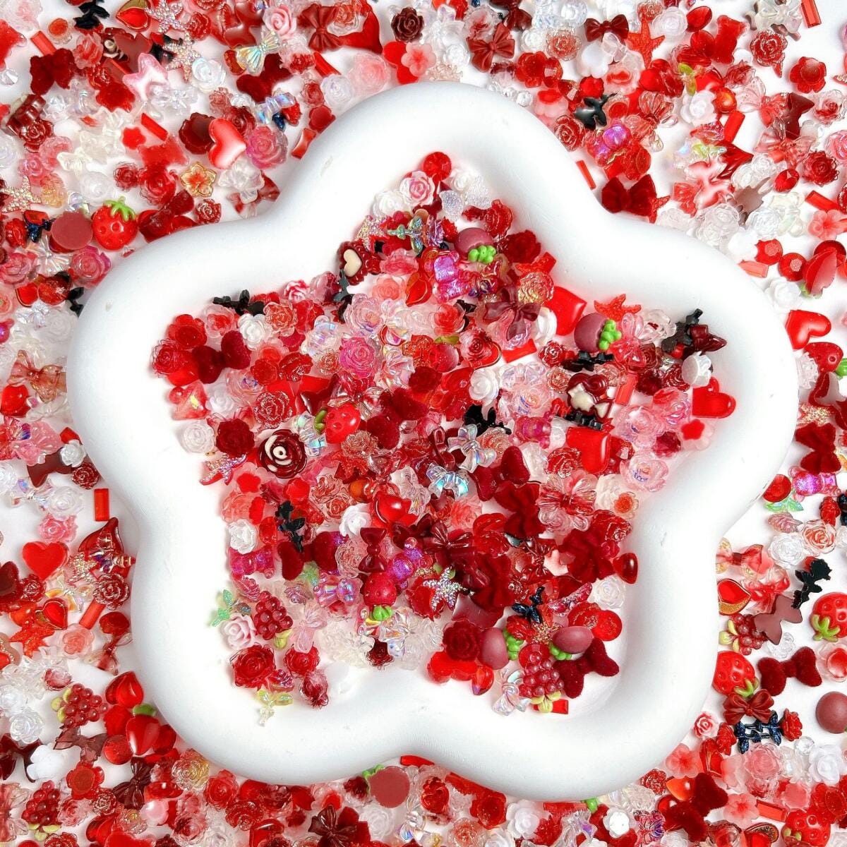 50pcs Red Resin Nail Charms, Rose Garden Mix