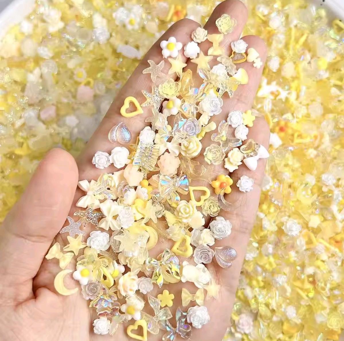 Golden Hour Glam, 50pcs Summer-Inspired Nail Charms for a Radiant Look