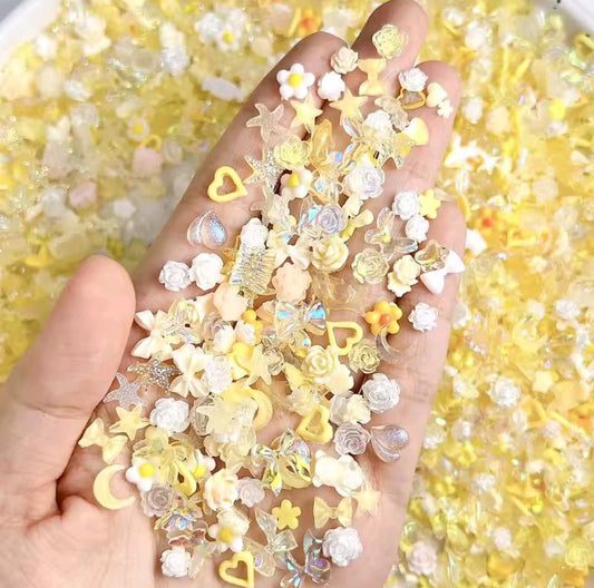 Golden Hour Glam, 50pcs Summer-Inspired Nail Charms for a Radiant Look