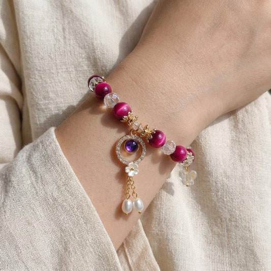 Pink Tiger Eye Bracelet - Confidence Bracelet, Dainty Pink Jewelry