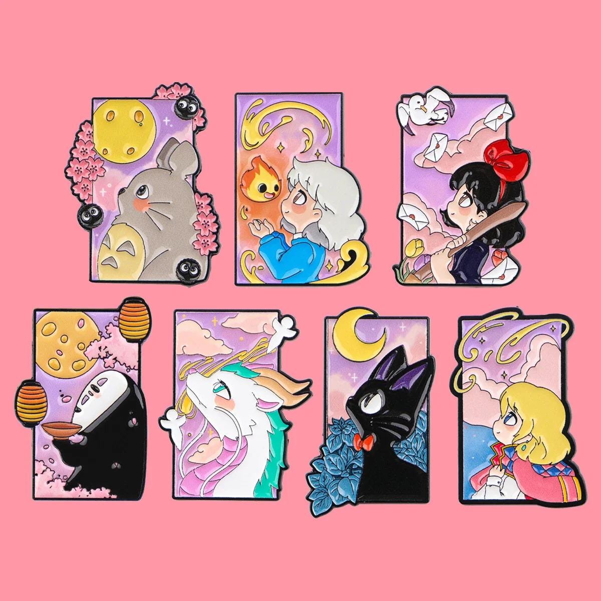 Studio Ghibli Enamel Pins - Totoro, Kiki, No-Face, Haku, Calcifer, Pastel Anime Pins