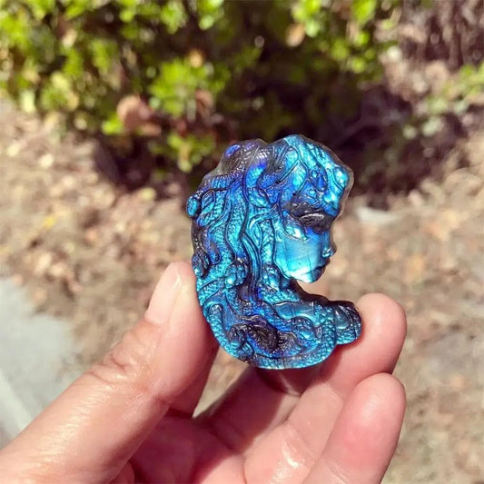 Labradorite Medusa Carving, Protective Crystal for Intuition, Shadow Work & Feminine Power