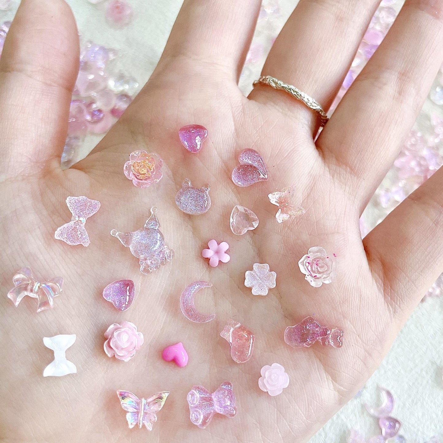 Sakura Inspired 3D Nail Art Charms, Iridescent & Sparkly Embellishments
