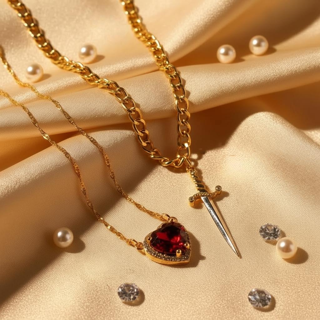 Enchanted Heart Sword Necklace – Crystal Pendant, Fairytale-Inspired Statement Jewelry for Women