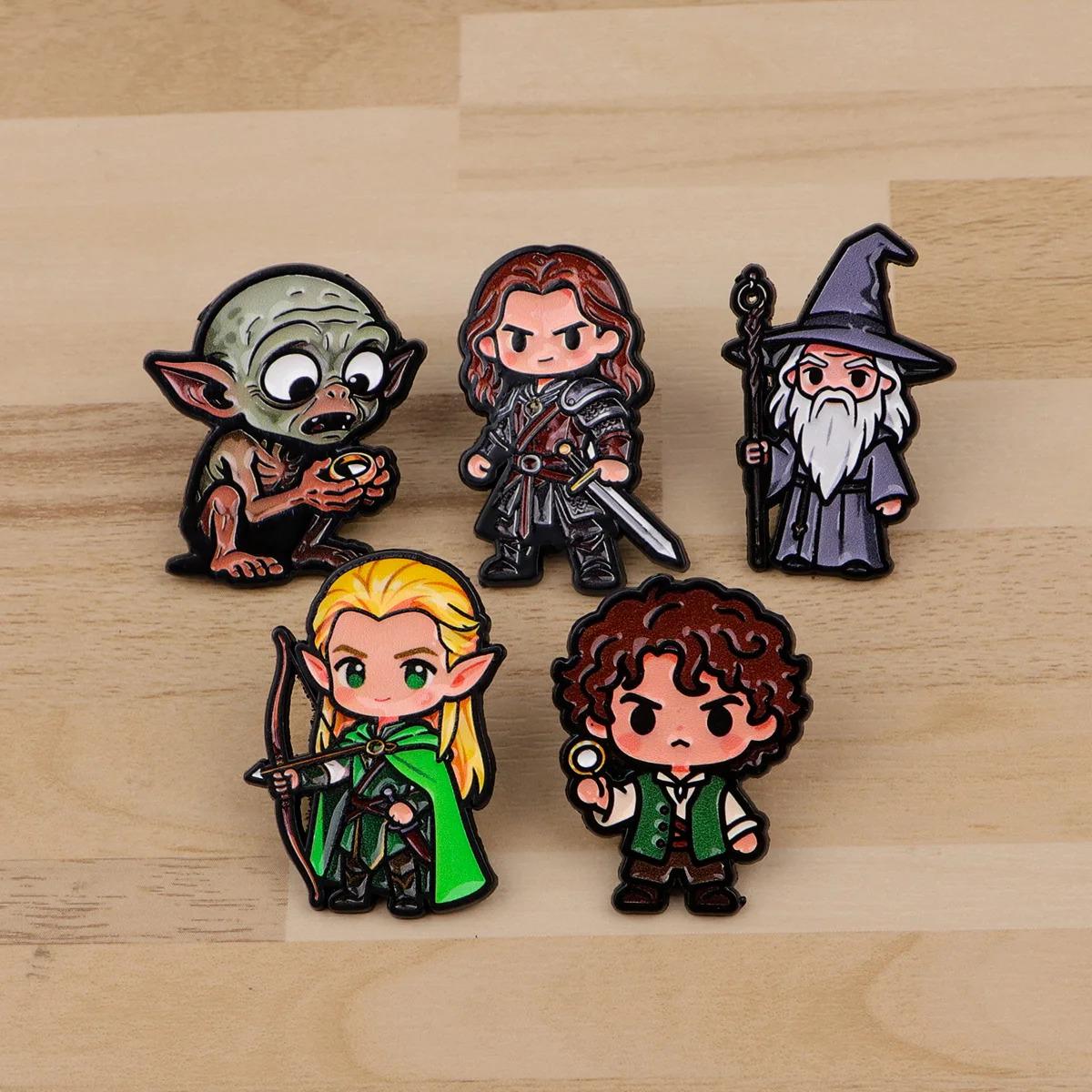 Chibi Lord of the Rings Enamel Lapel Pins - Frodo, Gandalf, Legolas, Aragorn, Gollum
