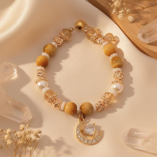 Carnelian Bracelet - Gold Moon Charm Bracelet