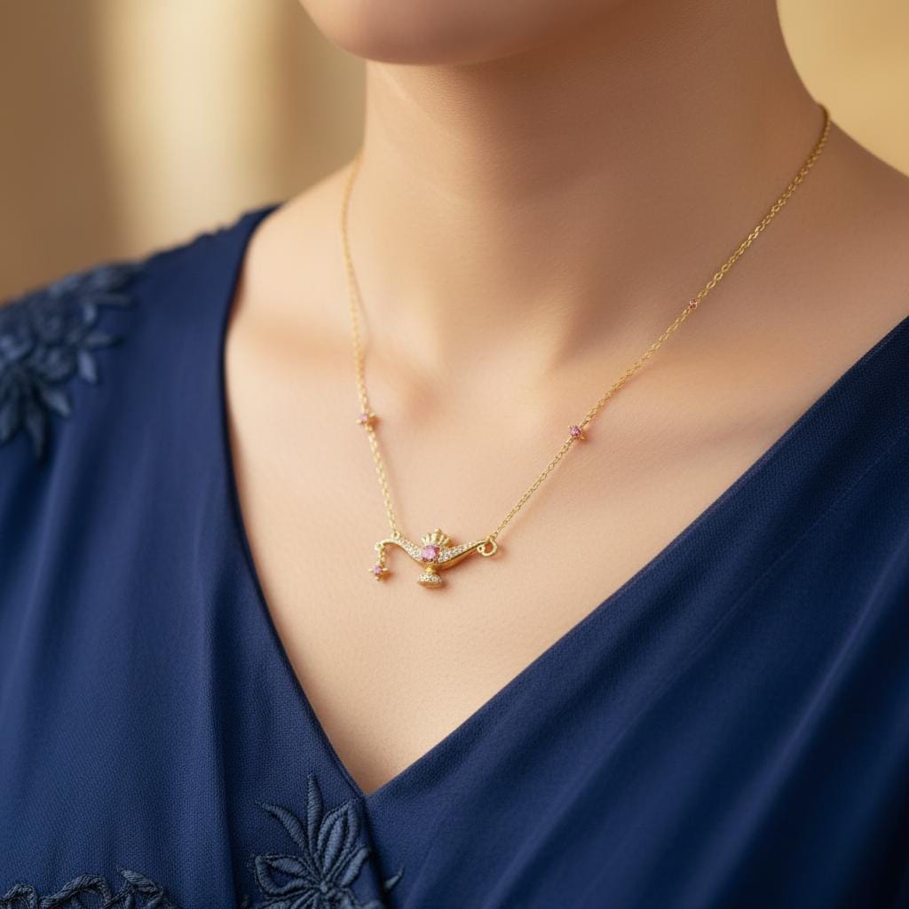 Enchanted Lamp Necklace – Crystal Genie Pendant, Elegant Fairytale Jewelry for Women