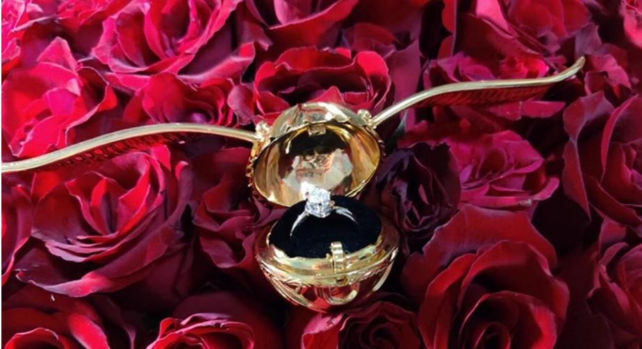 Magical Winged Ball Ring Box & Wand Necklace, The Perfect Fantasy Proposal Set