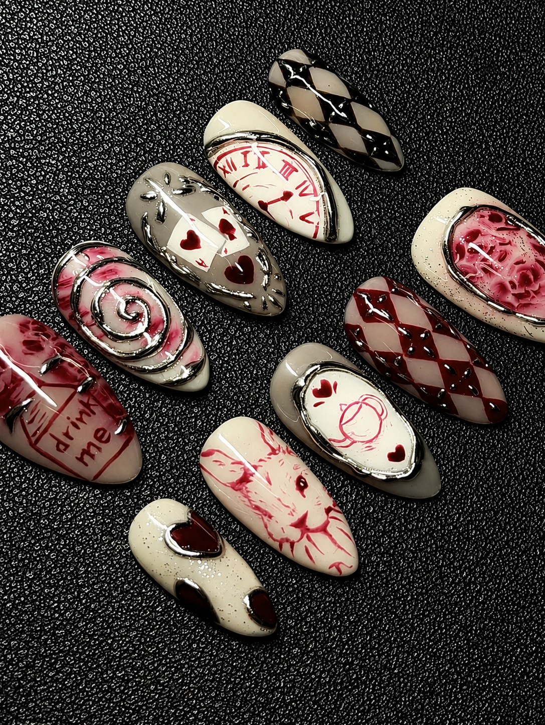 Alice-Inspired Whimsical Press-On Nails | Almond Shape