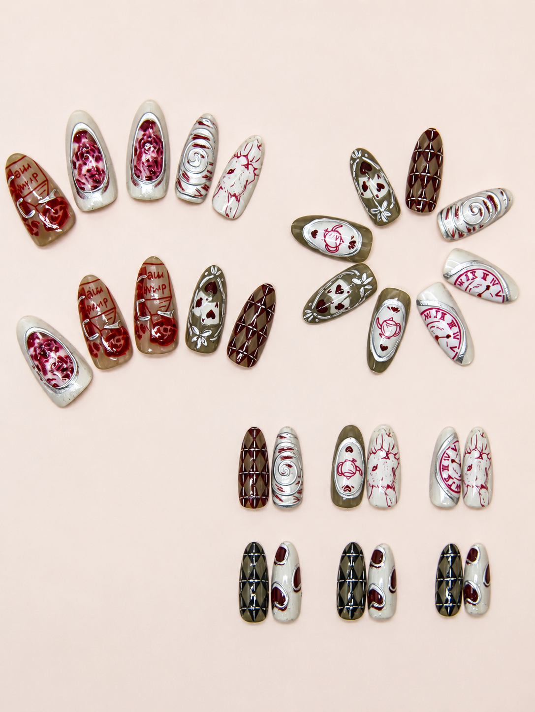 Alice-Inspired Whimsical Press-On Nails | Almond Shape