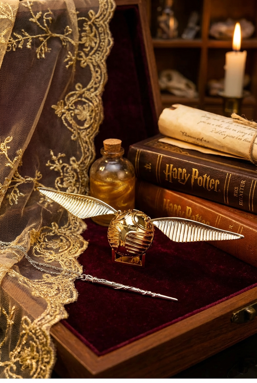 Magical Winged Ball Ring Box & Wand Necklace, The Perfect Fantasy Proposal Set