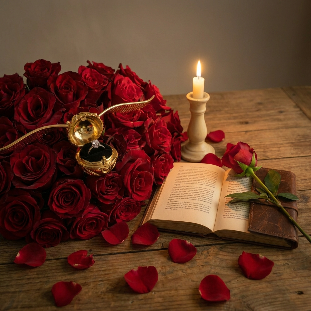 Magical Winged Ball Ring Box & Wand Necklace, The Perfect Fantasy Proposal Set