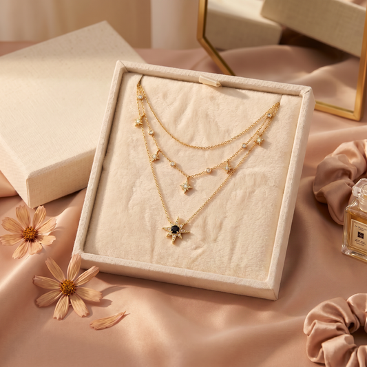 Gold Layered Star Necklace Set – 3 Layer Crystal Pendant Celestial Necklace for Women