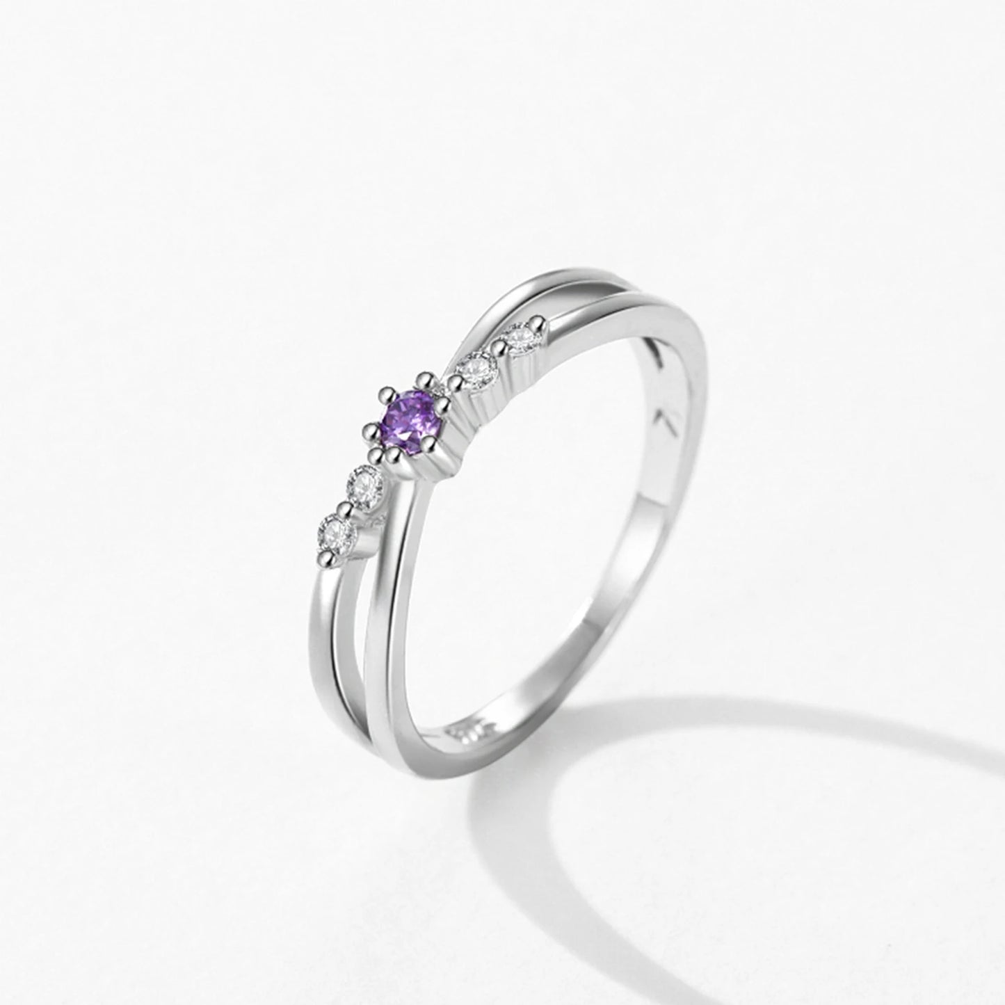 Amethyst Crystal Ring – Sterling Silver Twisted Band with Diamond Accents, Elegant Minimalist Jewelry for Women
