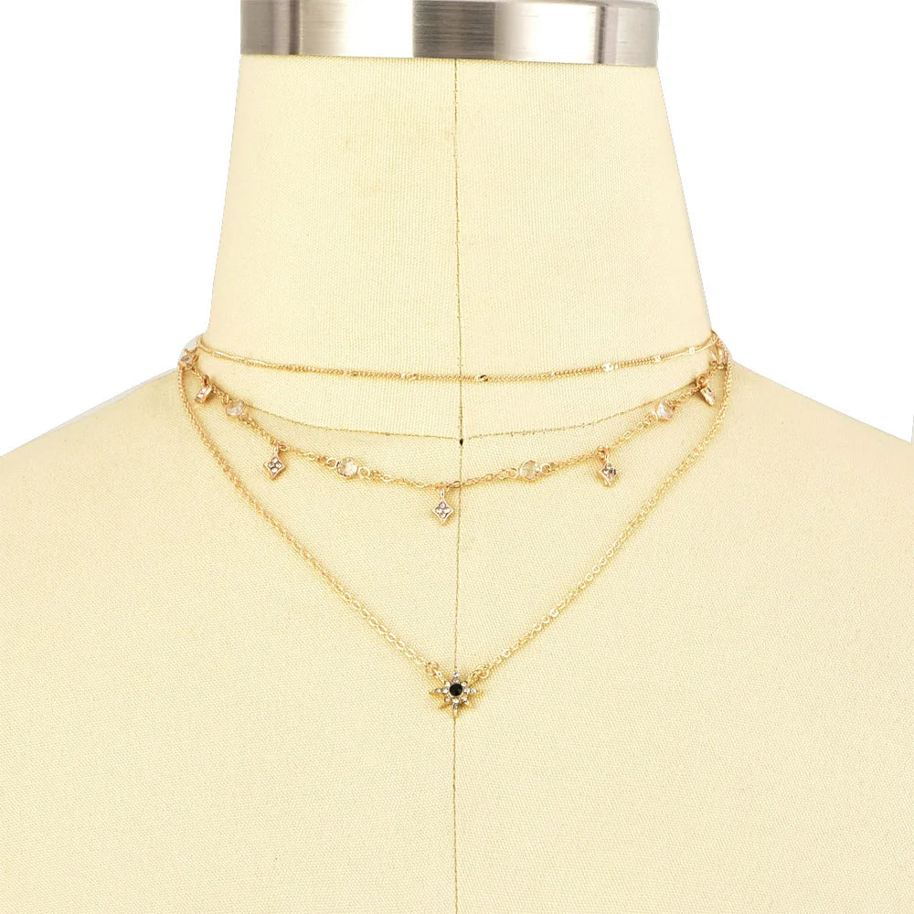 Triple Layer Crystal Pendant Necklace