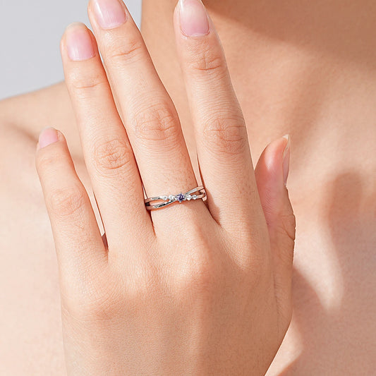 Amethyst Crystal Ring – Sterling Silver Twisted Band with Diamond Accents, Elegant Minimalist Jewelry for Women