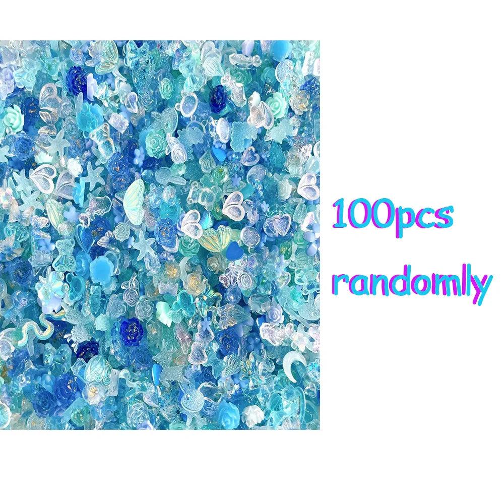100PCS Random Mixed Strawberry Flowers Nail Charms Sweet Resin Flatback
