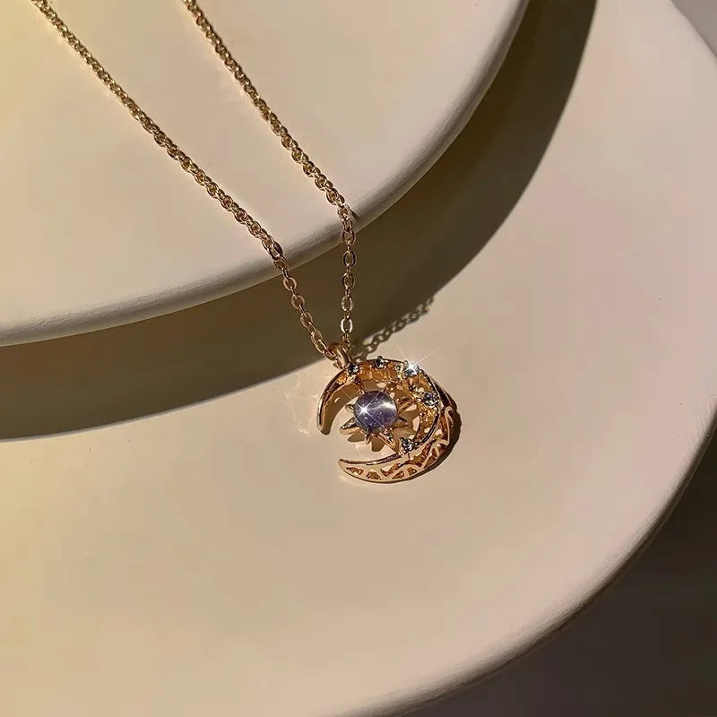 Celestial Moon & Star Pendant Necklace – Gold or Silver Elegance
