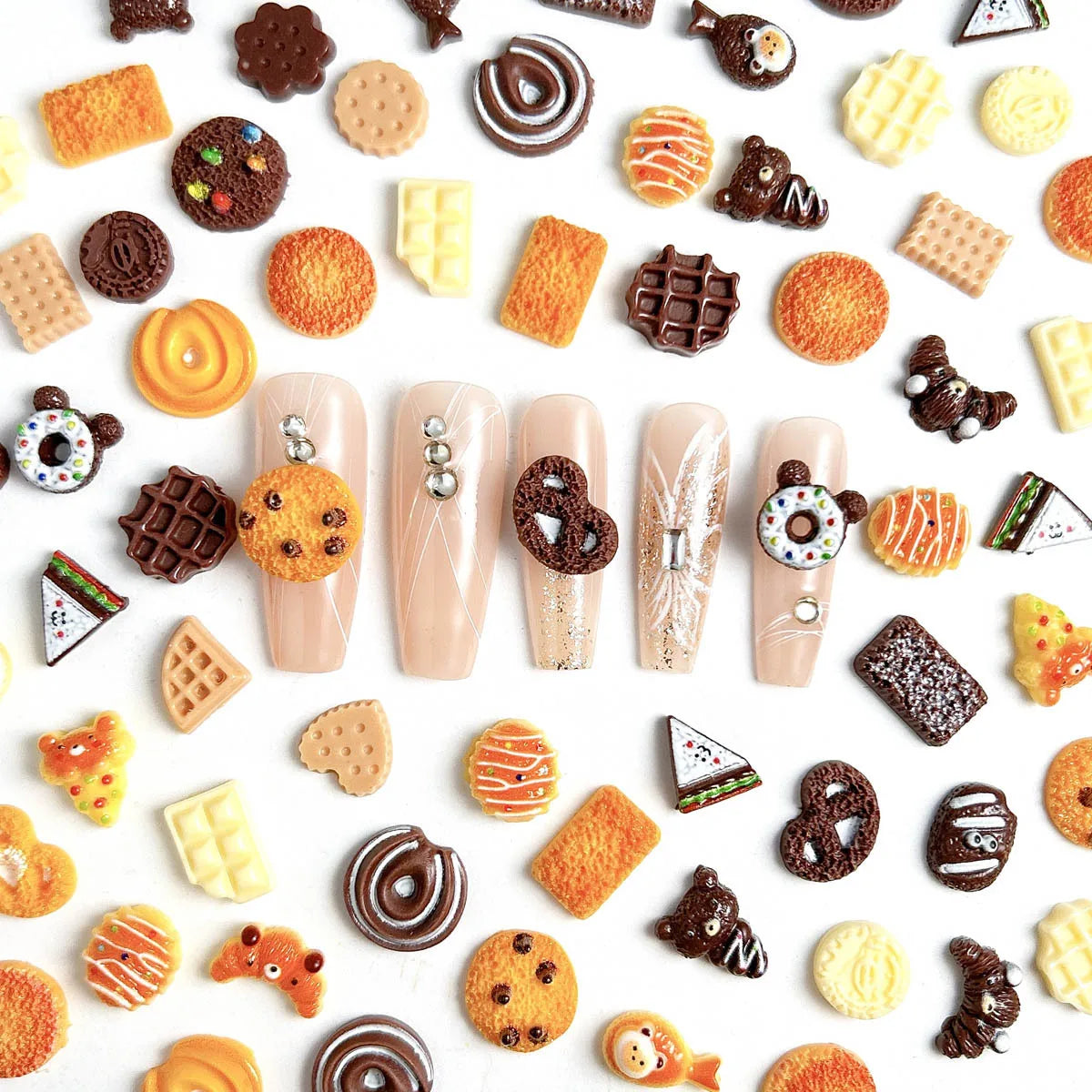 30pcs Food Nail Charms Resin 3D Cute Biscuit Donut Shape