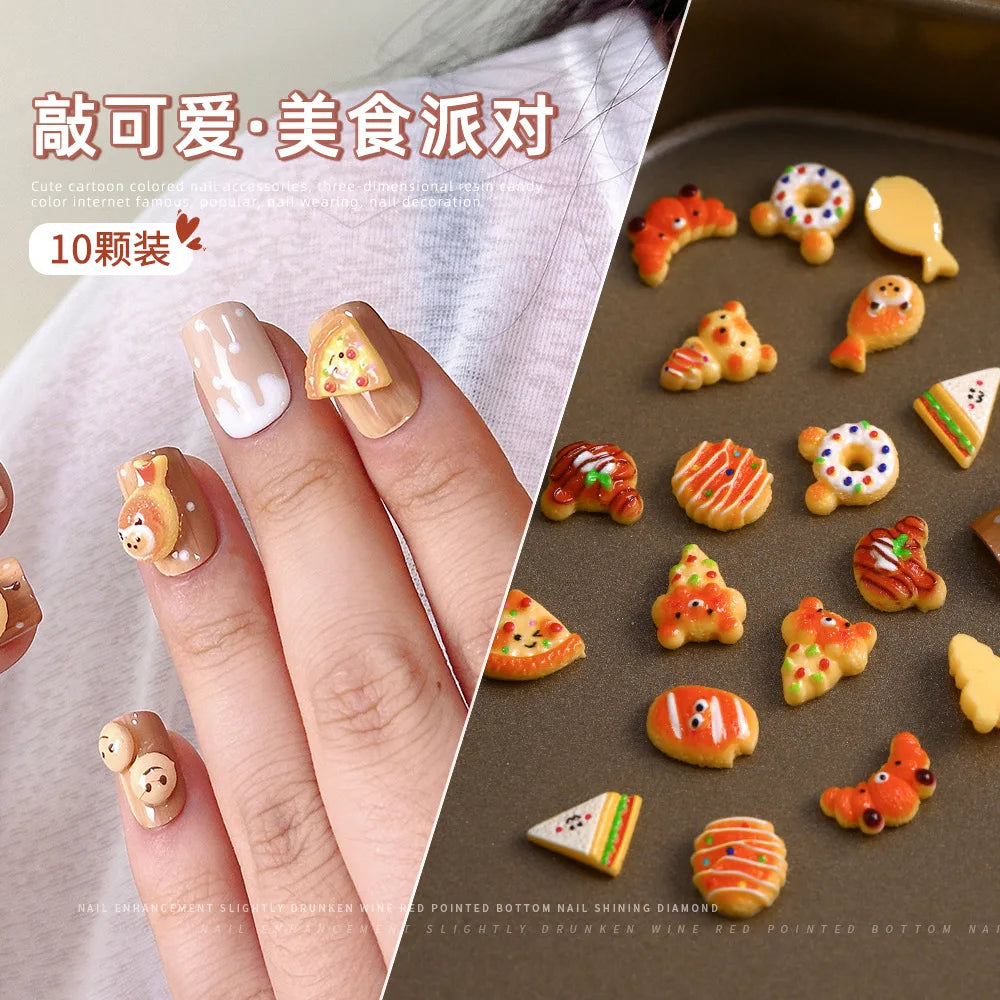 30pcs Food Nail Charms Resin 3D Cute Biscuit Donut Shape