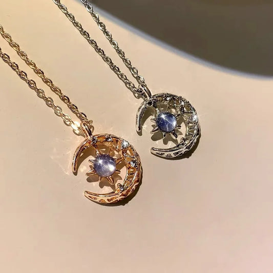 Celestial Moon & Star Pendant Necklace – Gold or Silver Elegance
