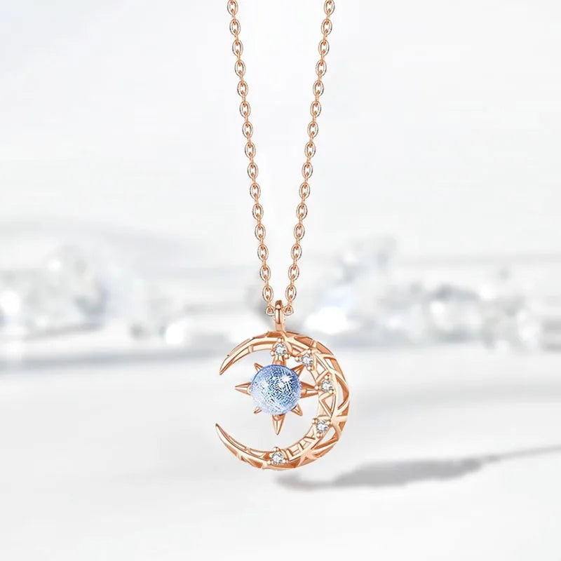 Celestial Moon & Star Pendant Necklace – Gold or Silver Elegance
