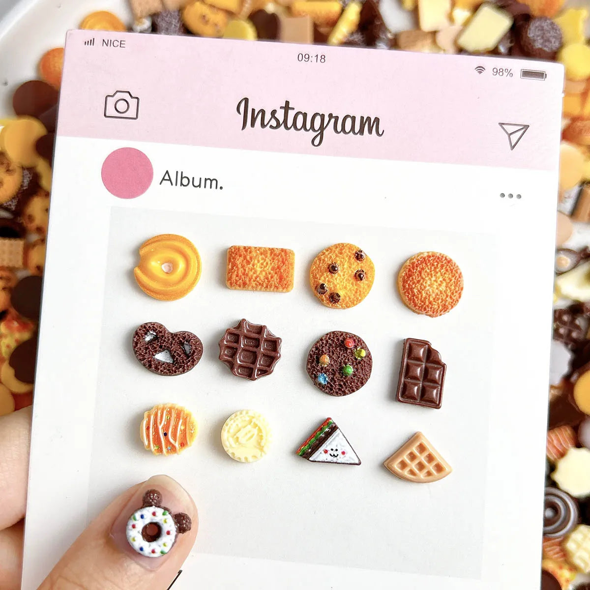 30pcs Food Nail Charms Resin 3D Cute Biscuit Donut Shape